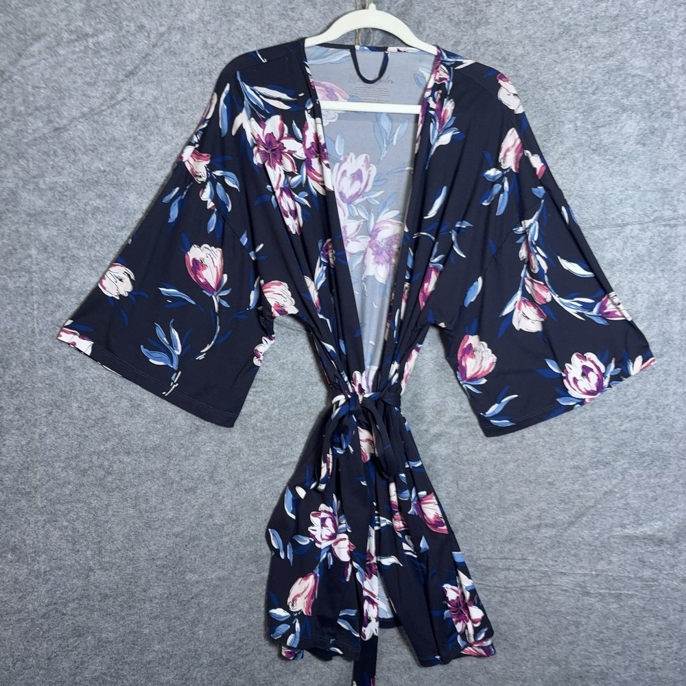 Lilac + London Robe Womens Sz L Blue Floral Stretch Honeymoon Romantic